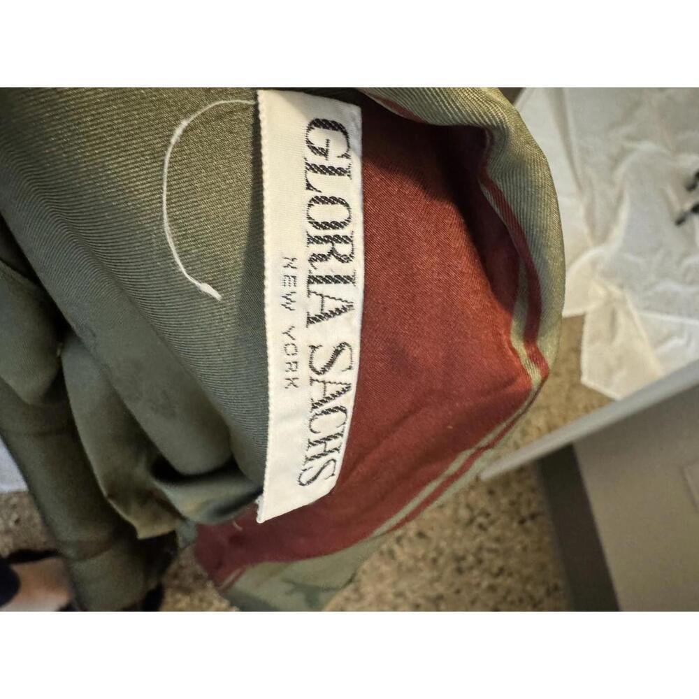 Vntg Gloria Sacks NY 100% Silk Blouse Top Bow Tie Olive Green 10 Or L Union Made - Picture 7 of 9
